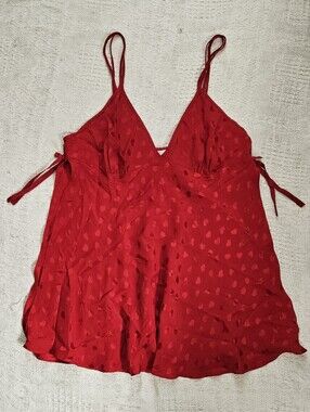 Silkscreen 100% Silk Red Woven Heart Chemise Womens Large